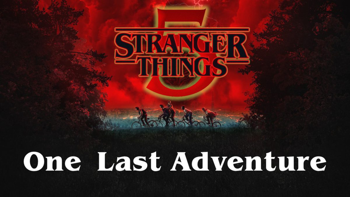 赤い空の下を自転車で走る子どもたちが描かれたストレンジャー・シングス シーズン5のキービジュアル「One Last Adventure」